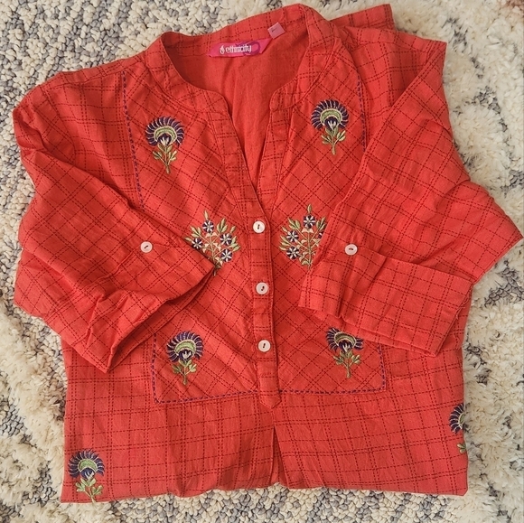 Cotton kurta coral color. Sz SM bust 36' New condition - Picture 3 of 5